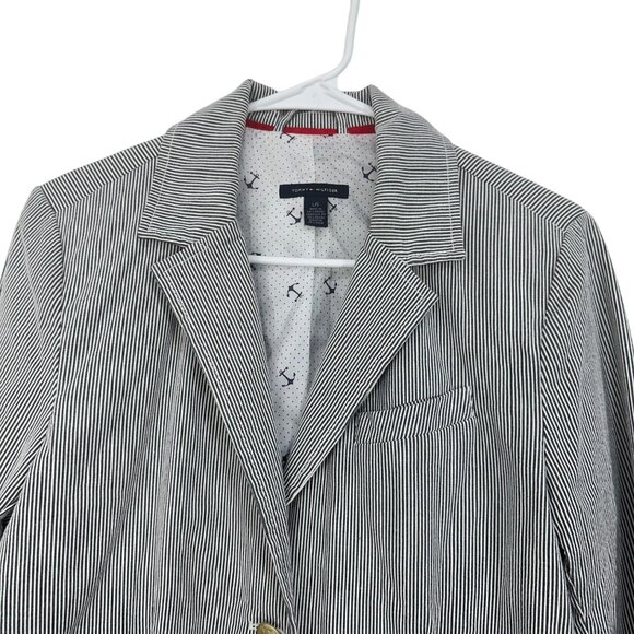 Tommy Hilfiger Womens Striped Blazer SZ L/G Cotton Blend Nautical Striped Print - Picture 3 of 16